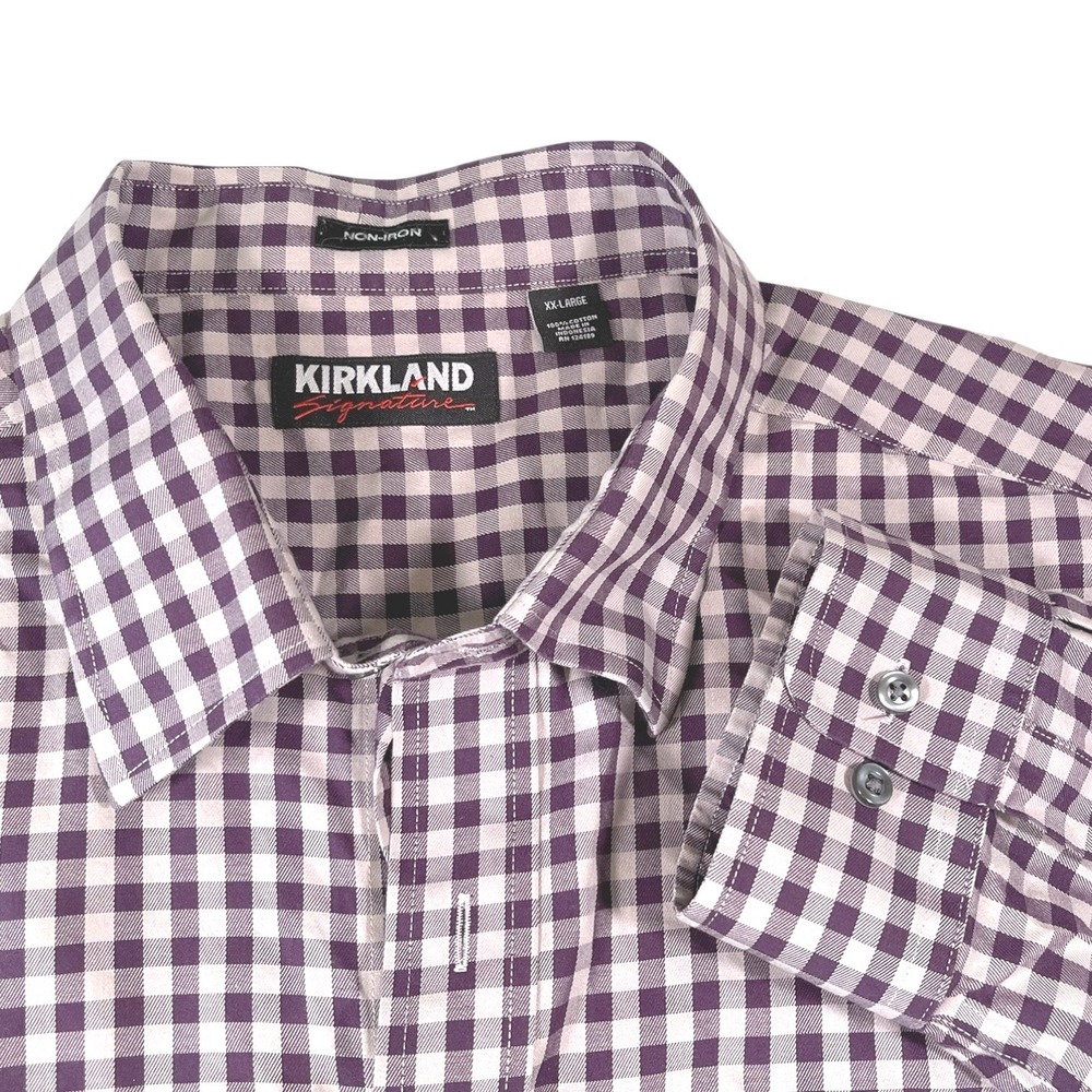 Kirkland Signature‎ XX-Large Purple Gingham Button Front Non-Iron Shirt Preppy